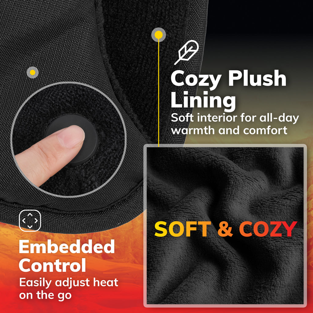 Hot Threadz Heated Hand Warmer 3 Heat Settings Water-Resistant Nylon Rechargeable Battery Black