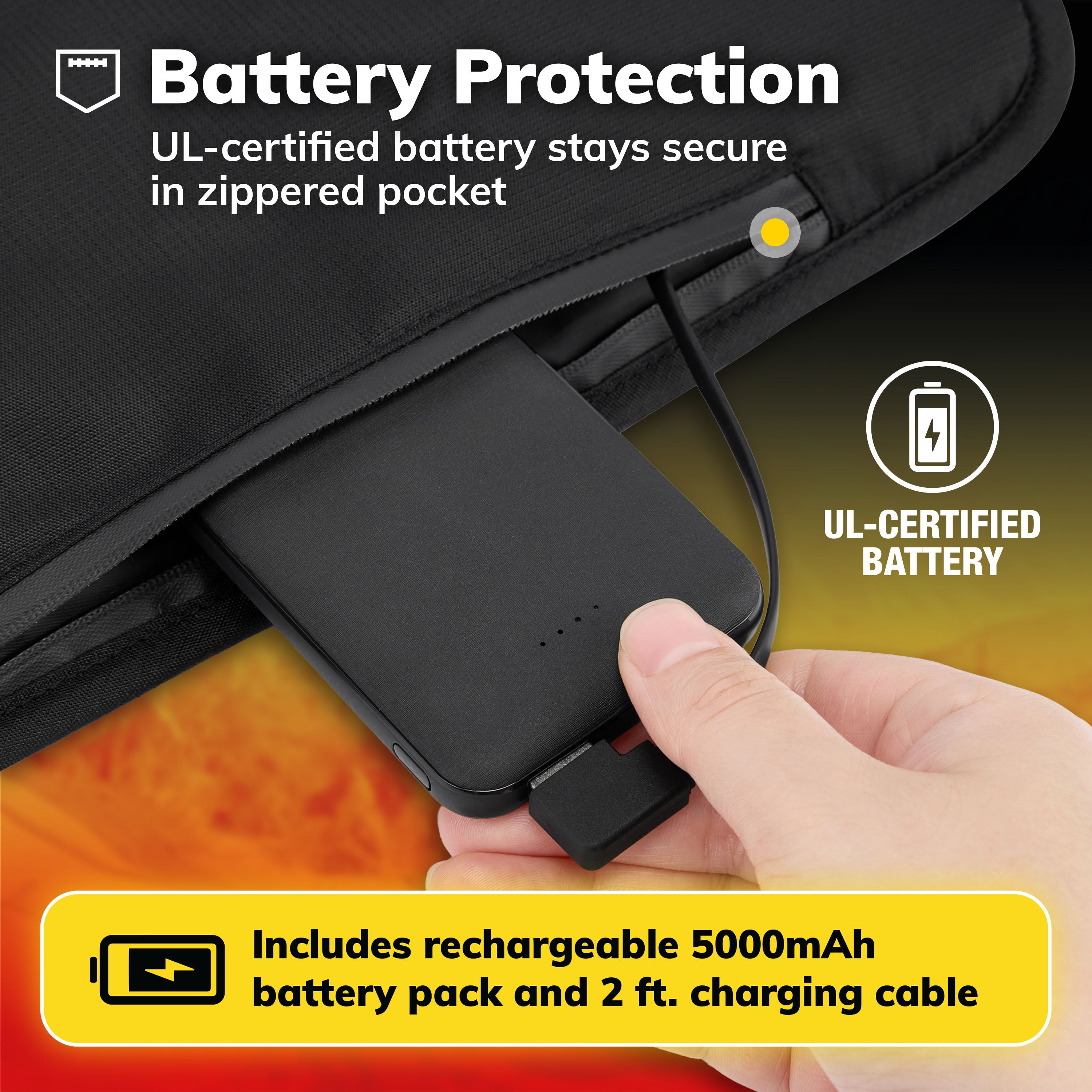 Hot Threadz Heated Hand Warmer 3 Heat Settings Water-Resistant Nylon Rechargeable Battery Black