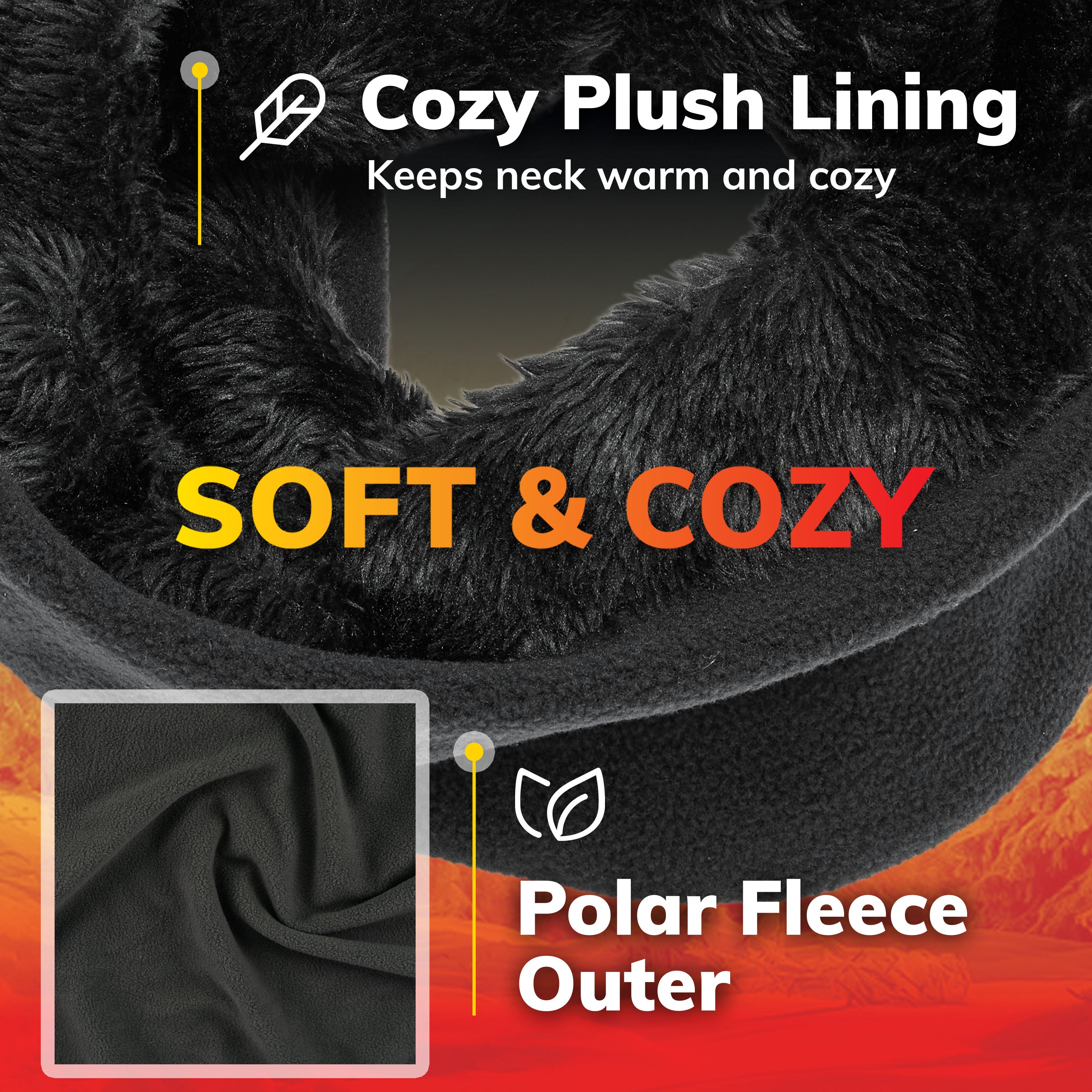 Hot Threadz Heated Neck Warmer 3 Heat Settings Polar Fleece & Arctic Plush Rechargeable Black
