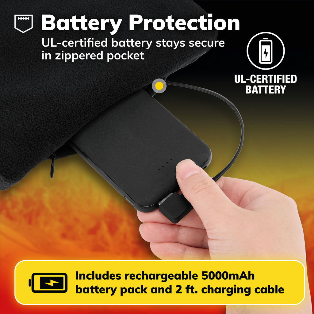 Hot Threadz Heated Neck Warmer 3 Heat Settings Polar Fleece & Arctic Plush Rechargeable Black