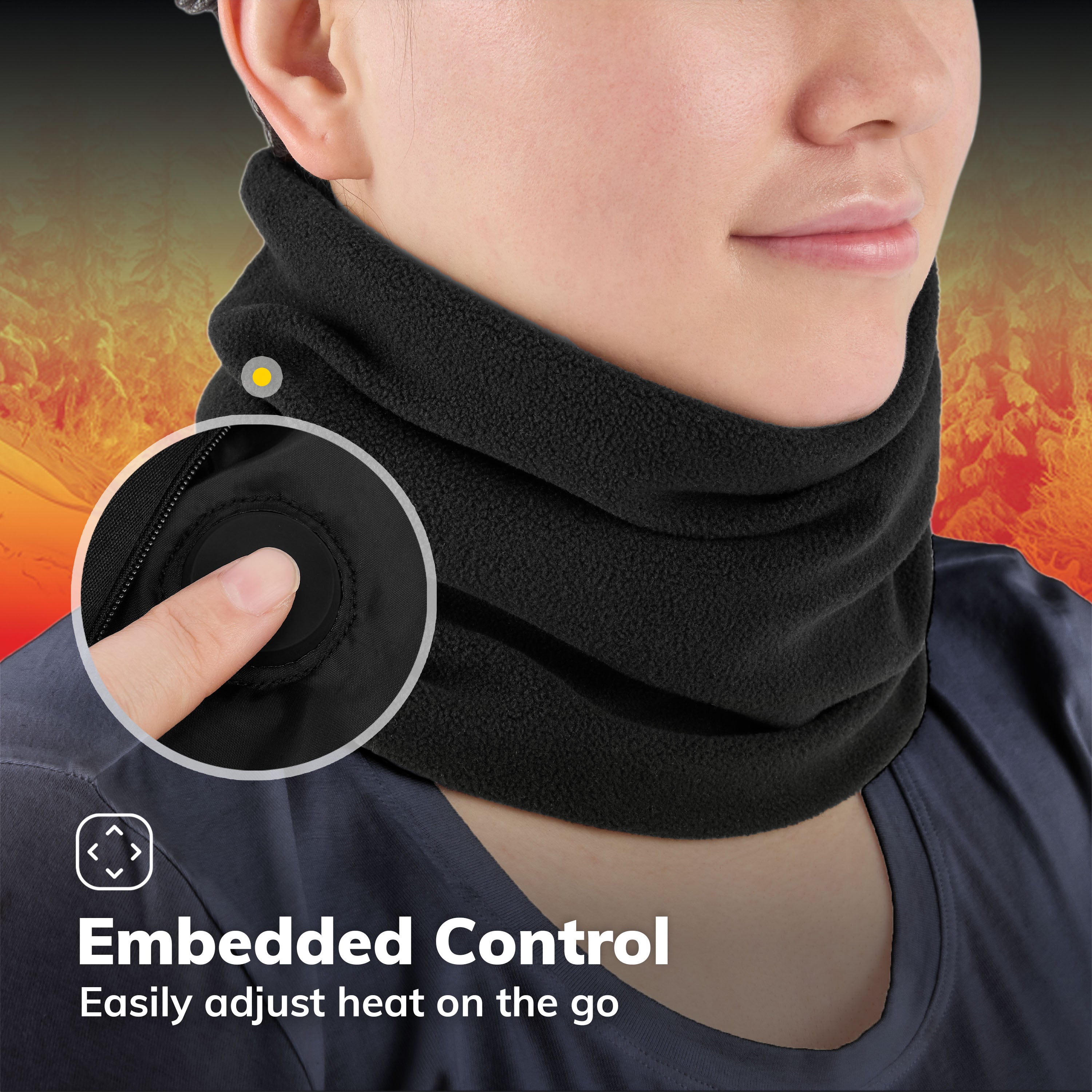 Hot Threadz Heated Neck Warmer 3 Heat Settings Polar Fleece & Arctic Plush Rechargeable Black