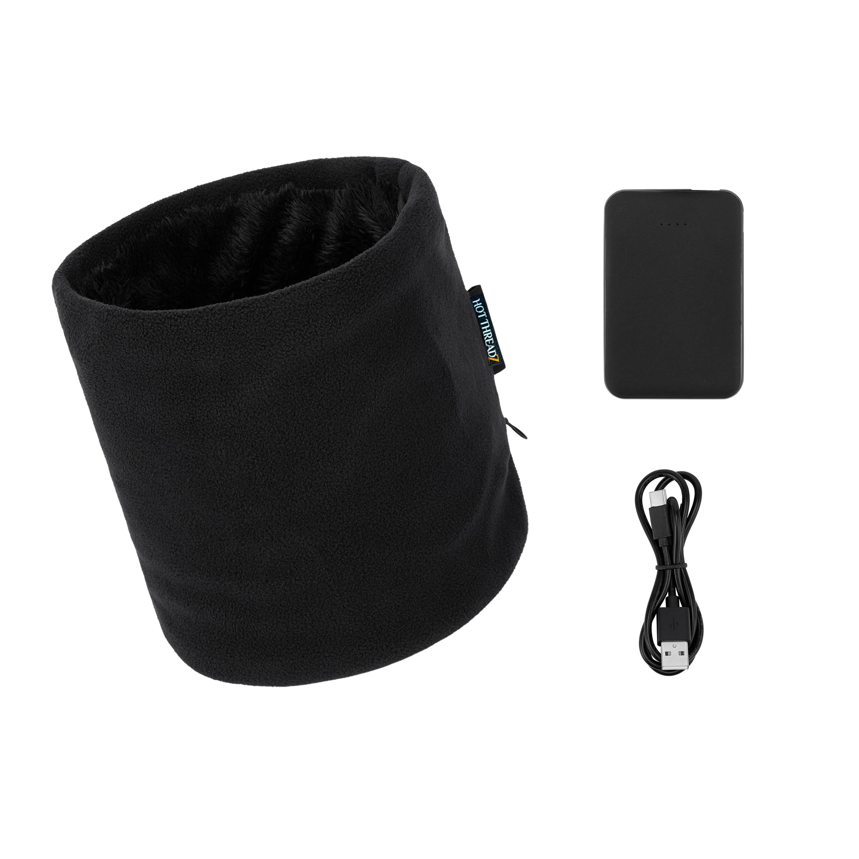 Hot Threadz Heated Neck Warmer 3 Heat Settings Polar Fleece & Arctic Plush Rechargeable Black