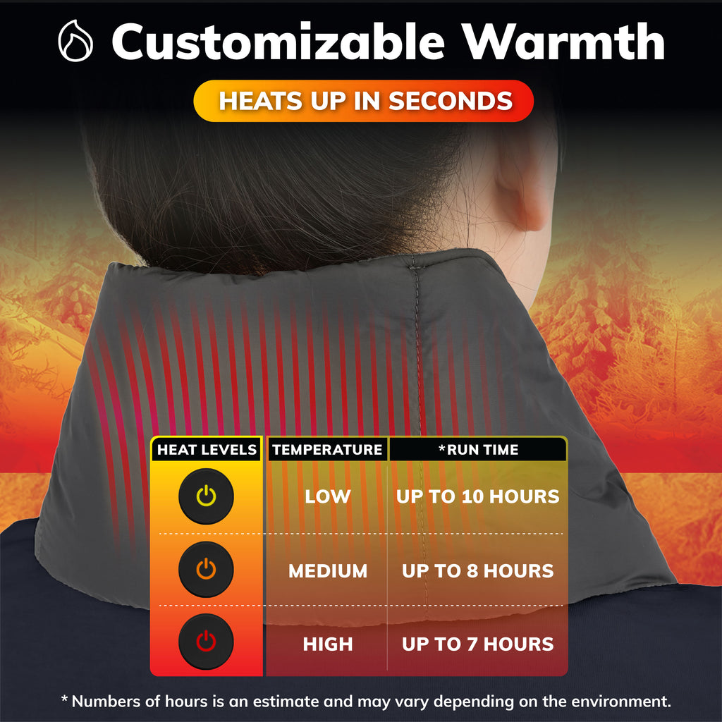 Hot Threadz Heated Scarf, Rechargeable, 3 Heat Settings, Water Resistant, Fleece Lined, Solid Pattern, Adult Unisex, Gray, One Size