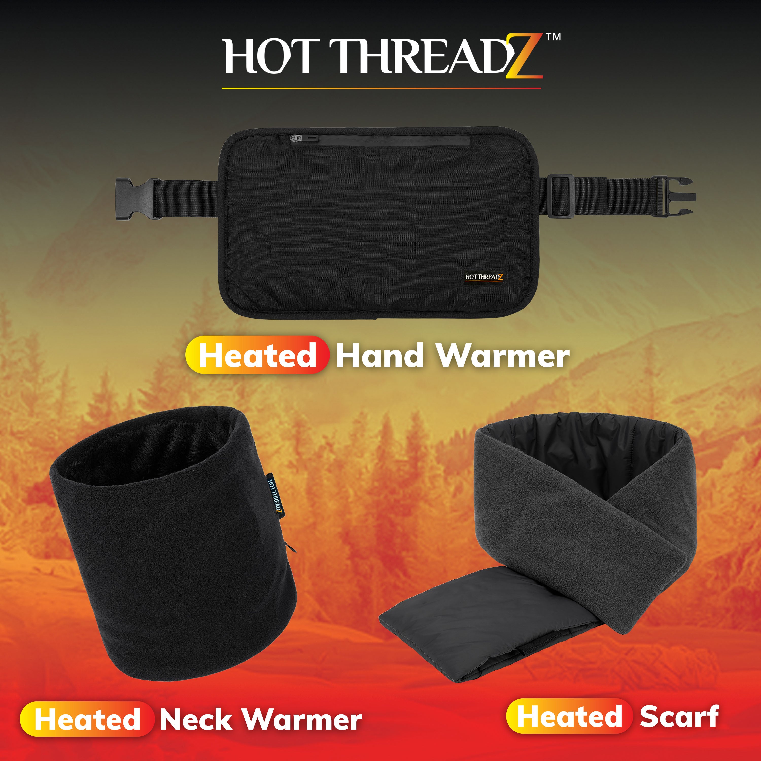 Hot Threadz Heated Scarf, Rechargeable, 3 Heat Settings, Water Resistant, Fleece Lined, Solid Pattern, Adult Unisex, Gray, One Size